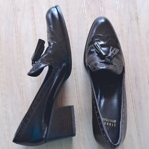 Stuart Weitzman Girlthing Brown Leather Oxford Tassels Loafer Heeled Pumps